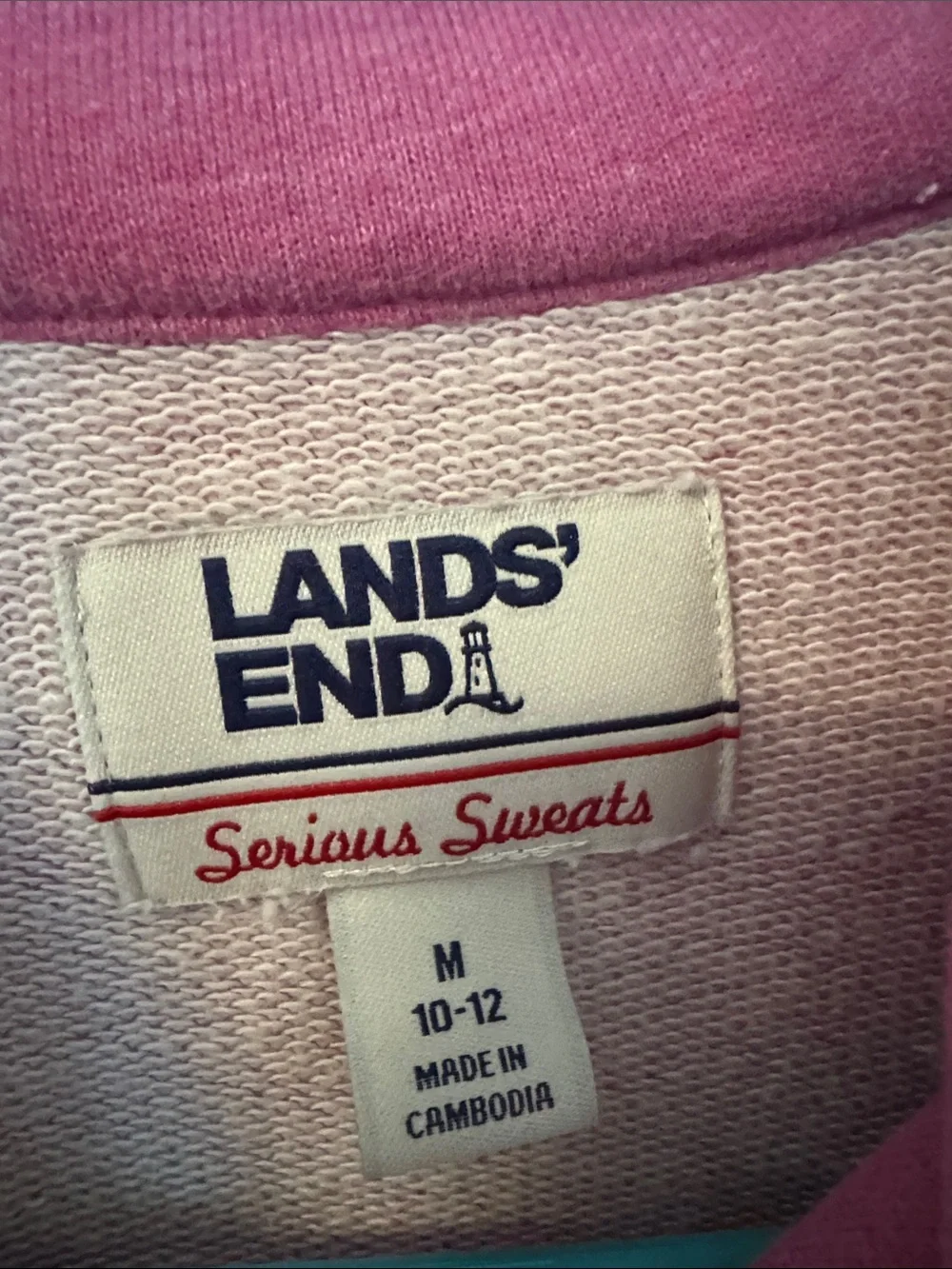 Lands' End Raspberry Pink Shawl-Collar Pullover Sweatshirt